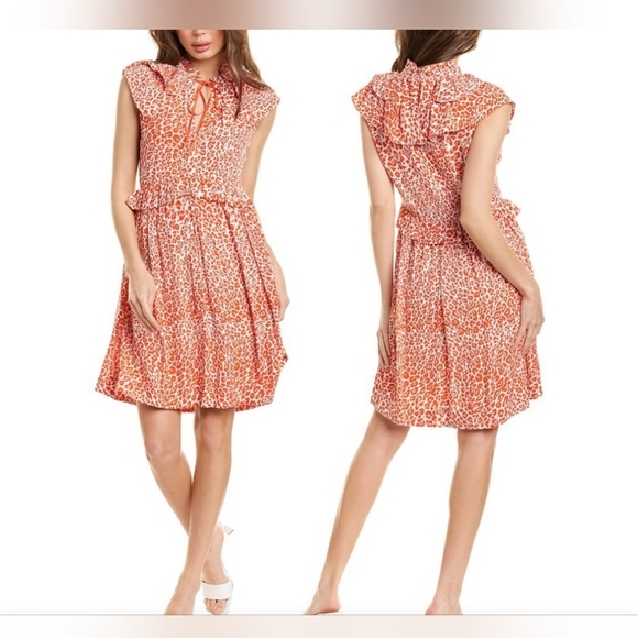 Maje Rutti Ruffled Leopard-Print Mini Dress size 1 Small - Picture 3 of 9